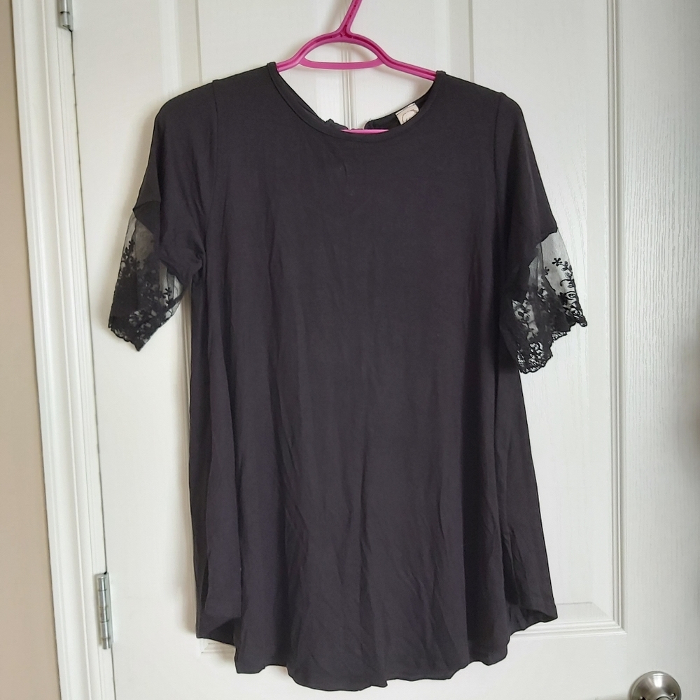 NWOT Black Lace Sleeve Top